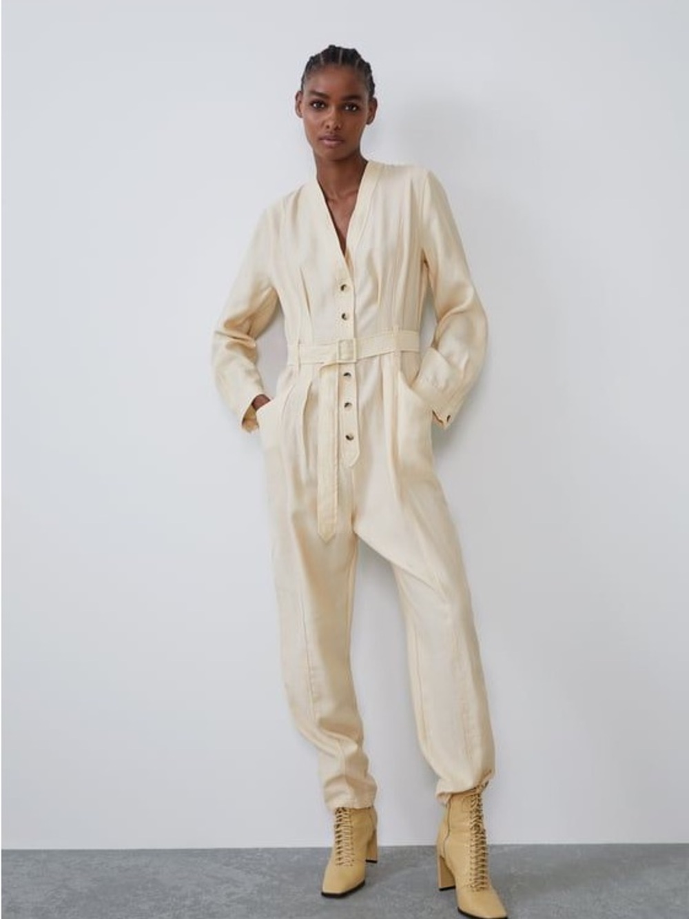 Zara Beige Jumpsuit Size Medium